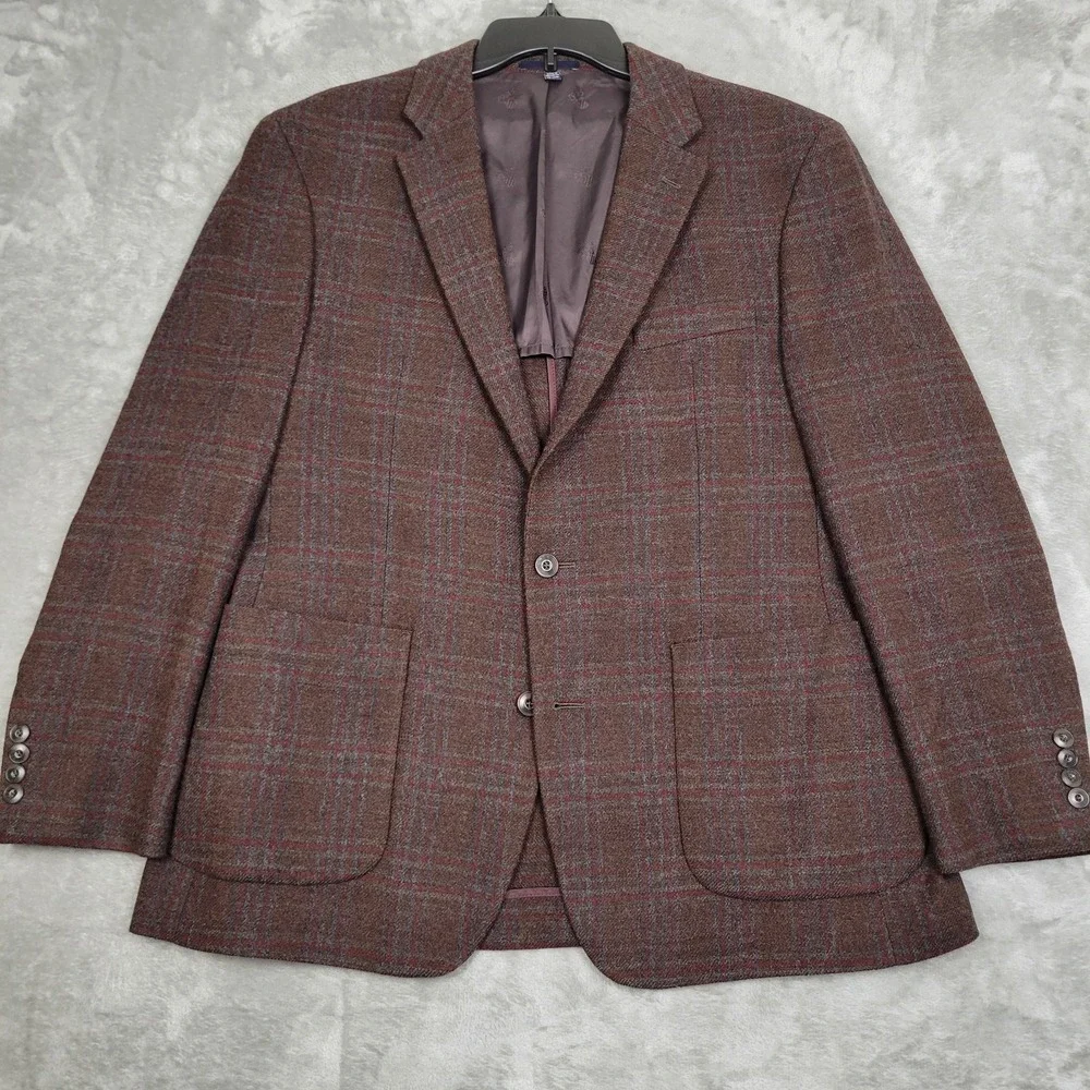 Jos A Bank 1905 Men's Blazer 42R Brown Red Plaid Wool Slim Fit Sport Coat Jacket
